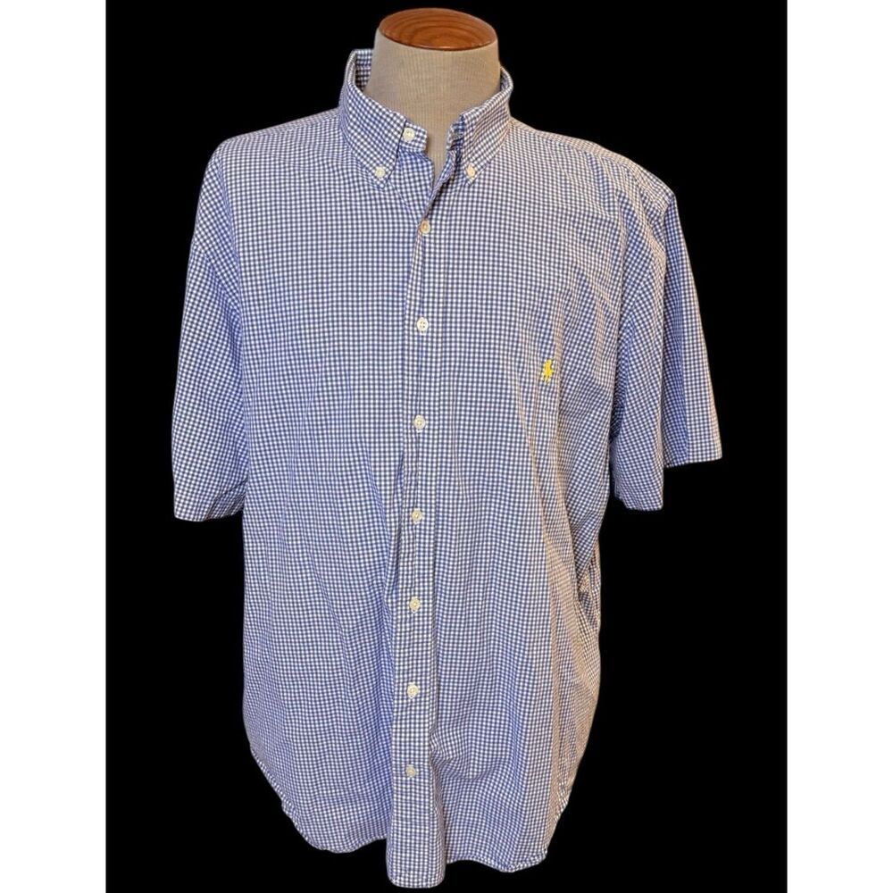 Ralph Lauren Button Down Mens 2XB Blue Gingham Classic Fit Shirt Sleeve Pony Log - Picture 2 of 11